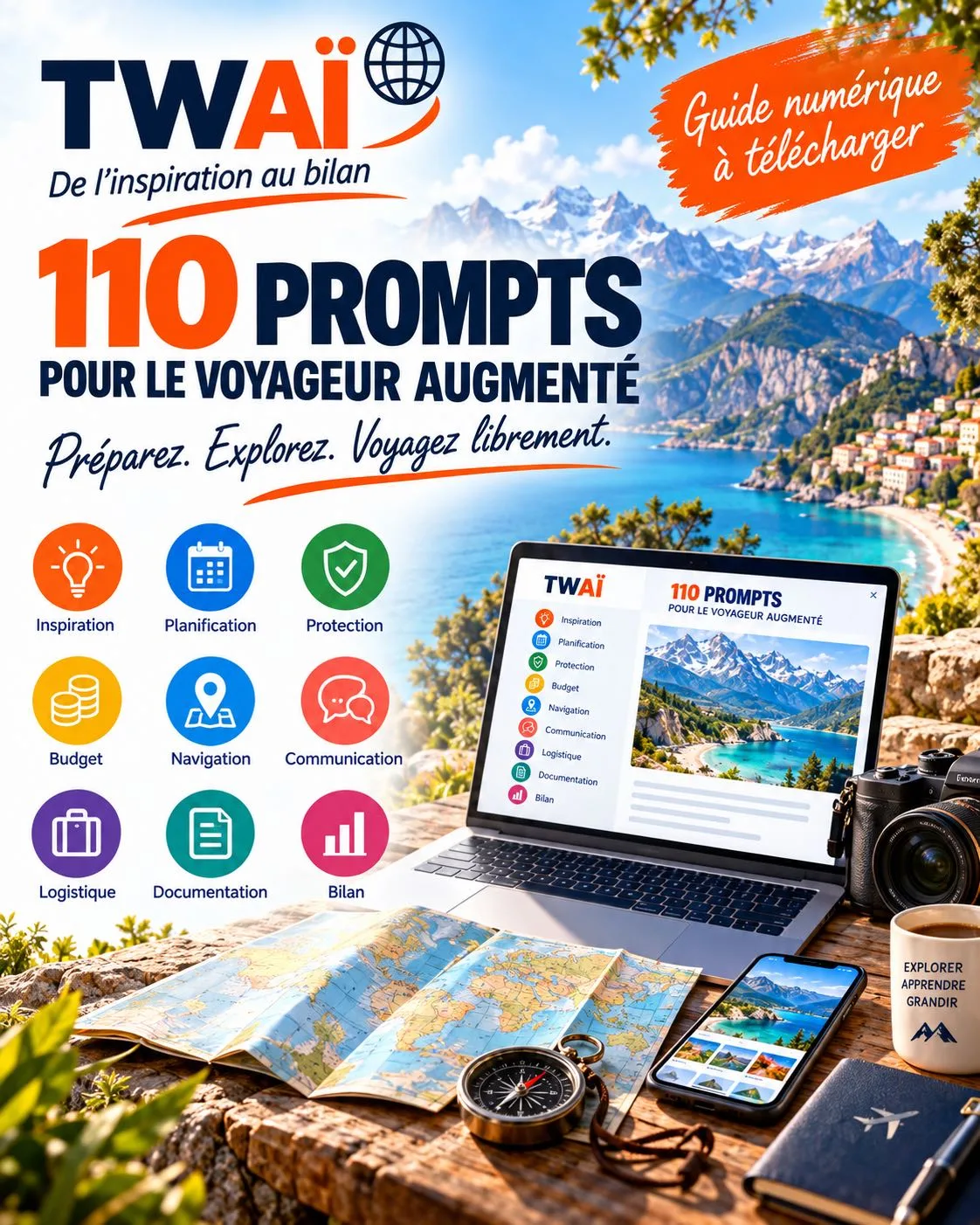 Illustration du recueil de 110 prompts de voyage TWAI