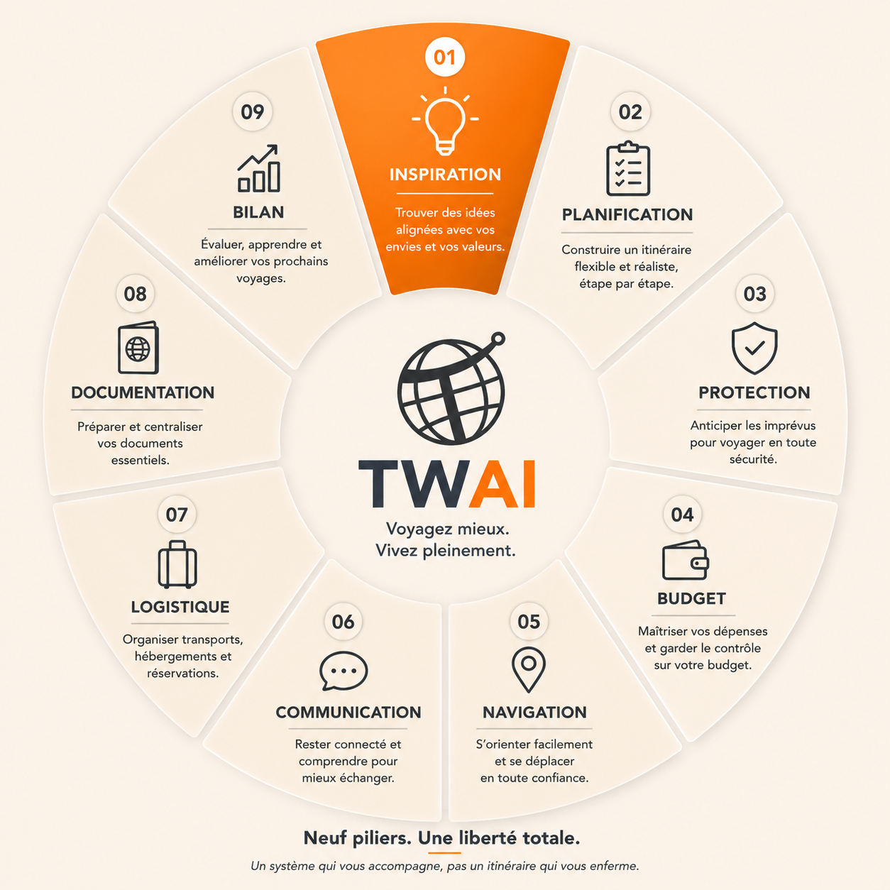 Les neuf piliers TWAI disposés en cercle